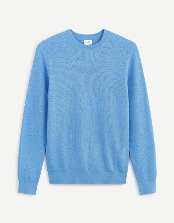 Pull col rond 100% coton - bleu