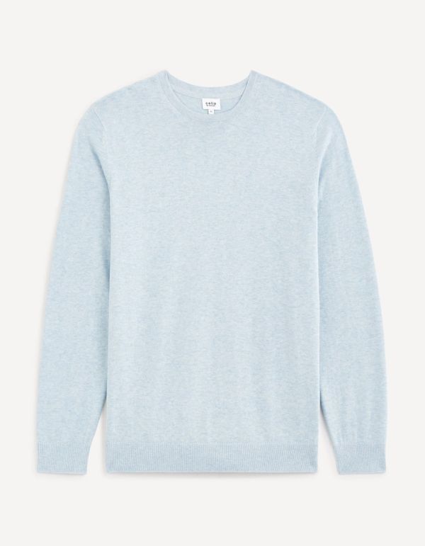 pull col rond 100% coton  - bleu
