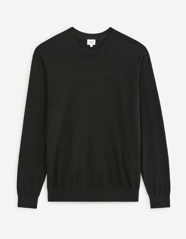 pull col rond 100% coton  - noir
