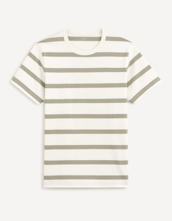 T-shirt col rond 100% coton à rayures - vert