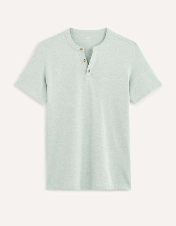 T-shirt col henley coton mélangé - vert