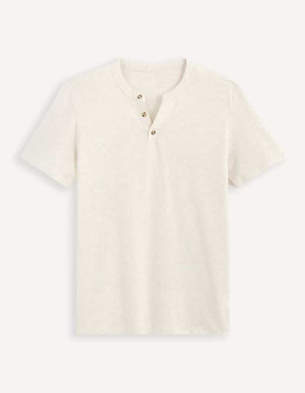 T-shirt col henley coton mélangé - écru