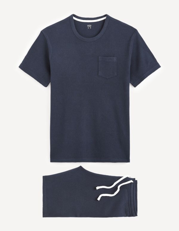 Pyjama manches coeurtes et short 100% coton - marine