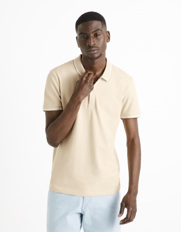 Polo piqué en coton elasthanne - beige