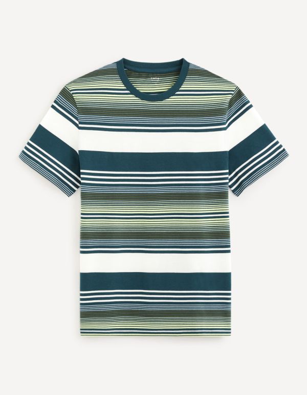 T-shirt col rond rayé - vert foncé
