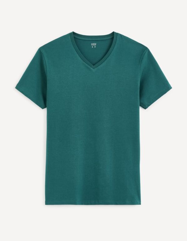 T-shirt col V coton stretch - vert