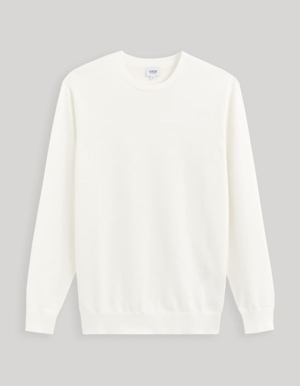 Pull col rond 100% coton  - ecru