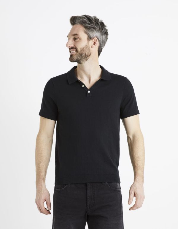 Polo en maille uni 100% coton - noir