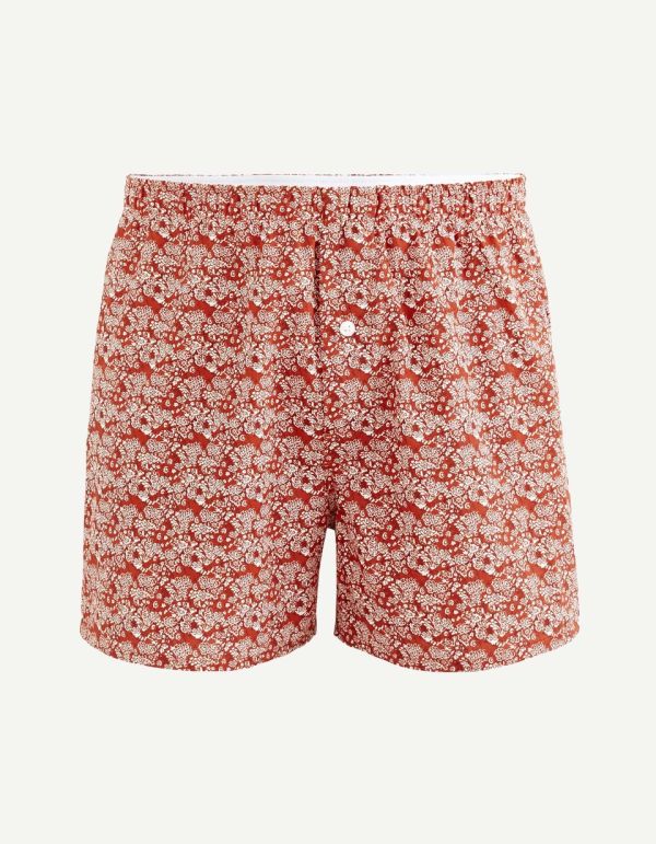 Caleçon en popeline 100% coton à fleurs - orange