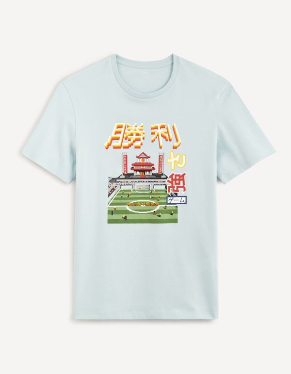 T-shirt col rond 100% coton - bleu ciel