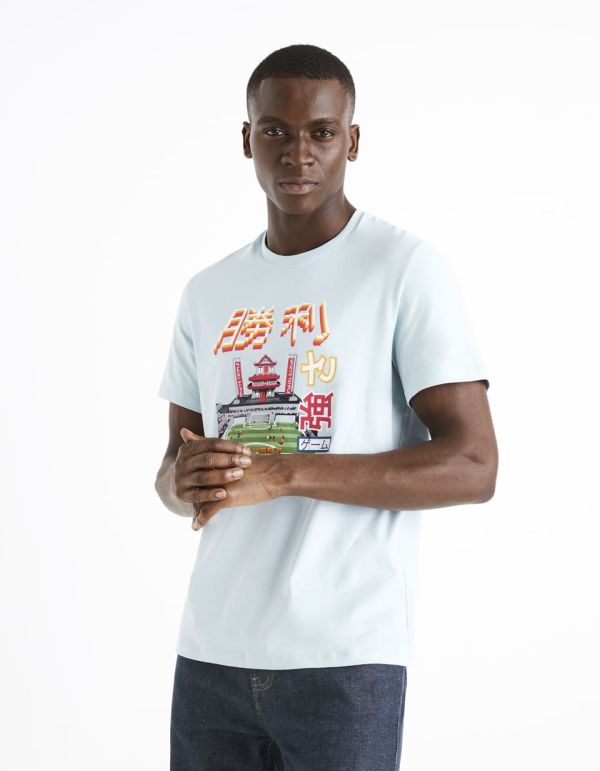 T-shirt col rond 100% coton - bleu ciel