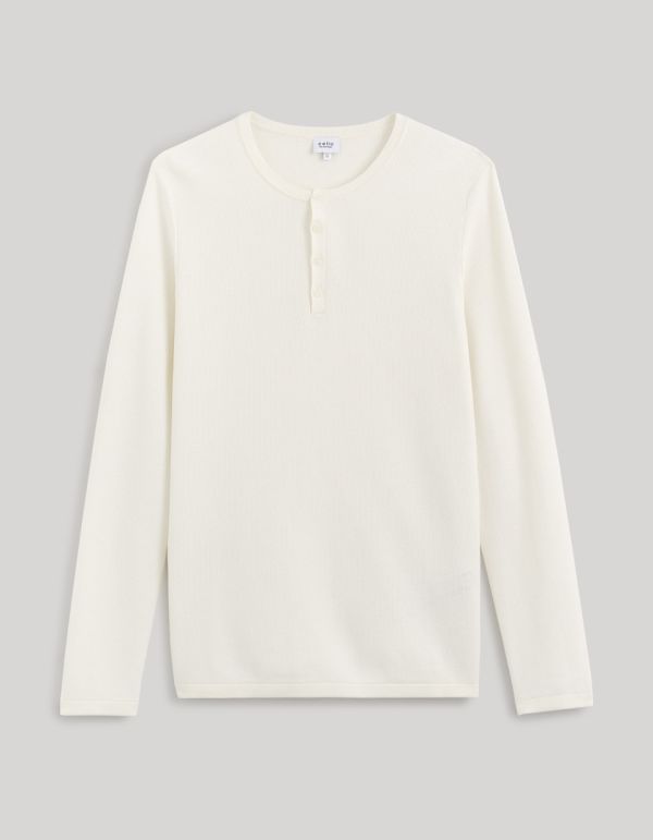 Pull col henley coton piqué - blanc