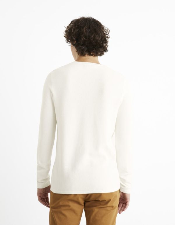 Pull col henley coton piqué - blanc
