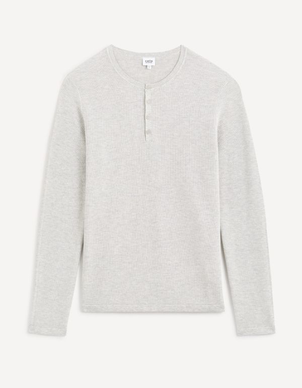 Pull col henley coton piqué - gris