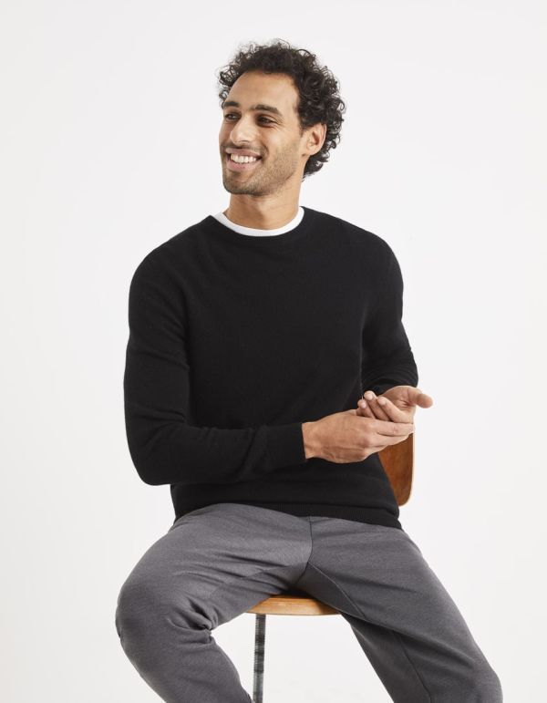 Pull col rond 100% cachemire - noir