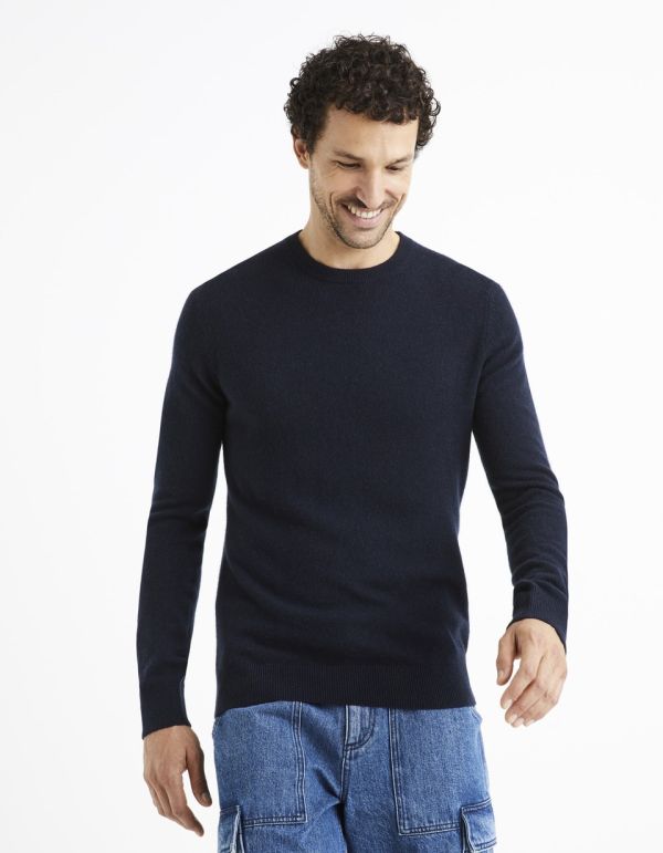 Pull col rond 100% cachemire - encre fonce
