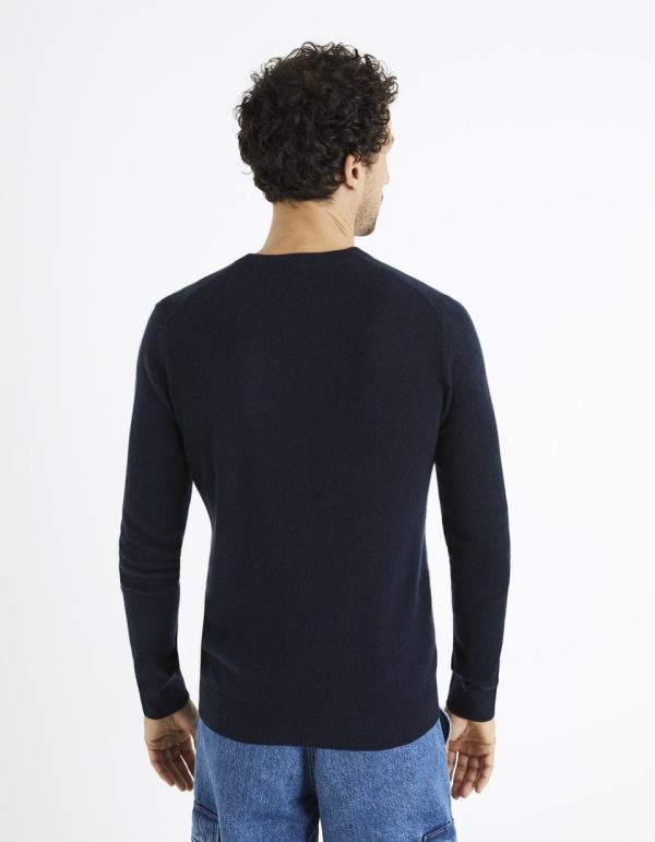 Pull col rond 100% cachemire - encre fonce