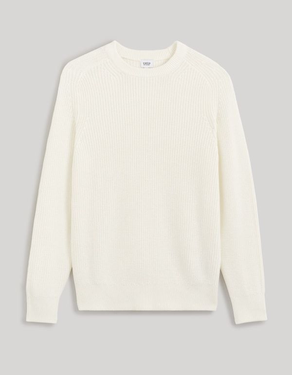 Pull col rond 100% coton - blanc