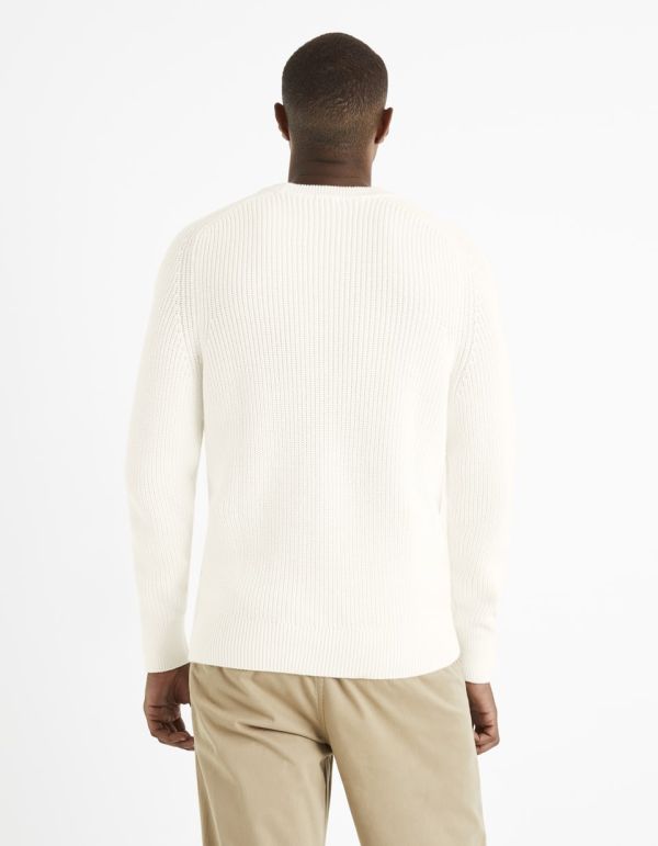 Pull col rond 100% coton - blanc