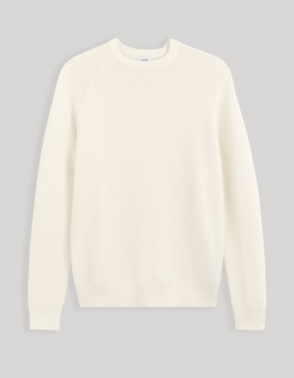 Pull col rond 100% coton - blanc
