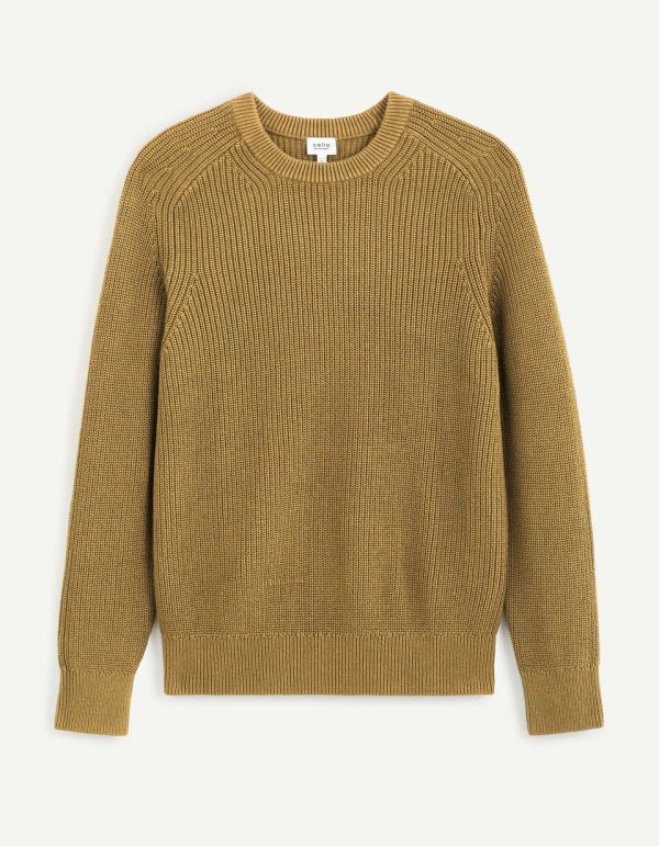 Pull col rond 100% coton - camel