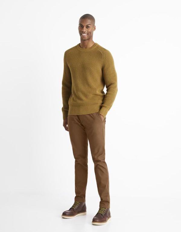 Pull col rond 100% coton - camel