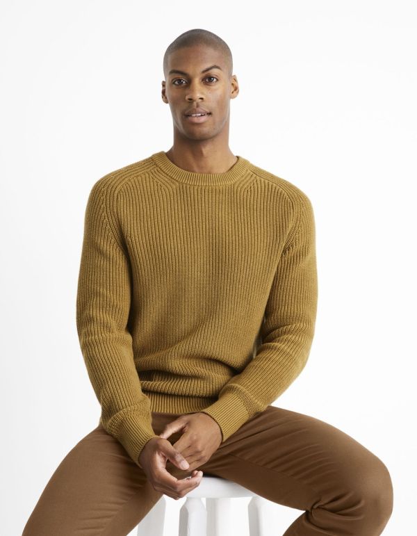 Pull col rond 100% coton - camel