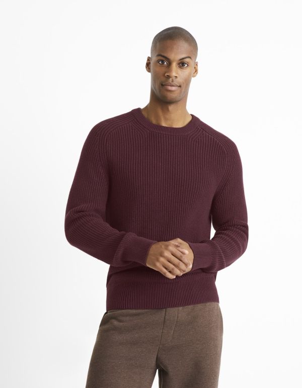 Pull col rond 100% coton - kaki