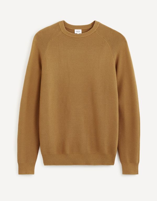 Pull col rond 100% coton - marron