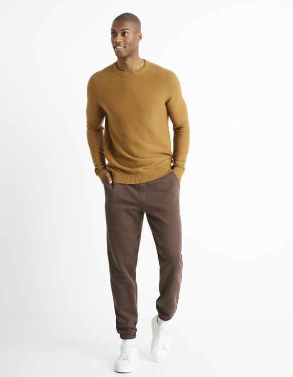 Pull col rond 100% coton - marron