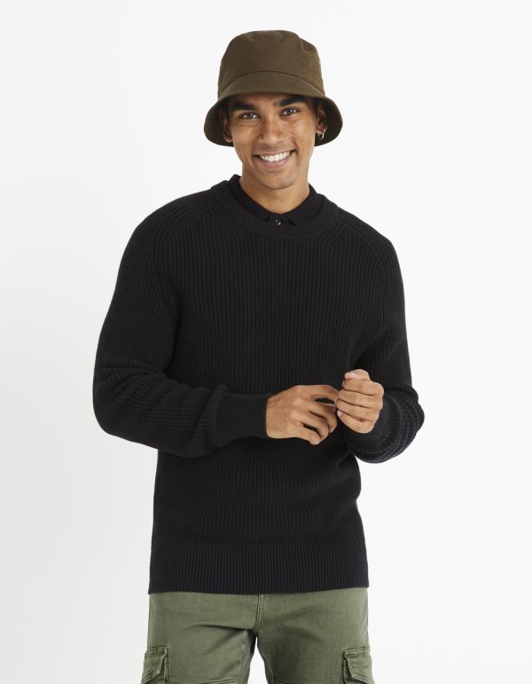 Pull col rond 100% coton - noir