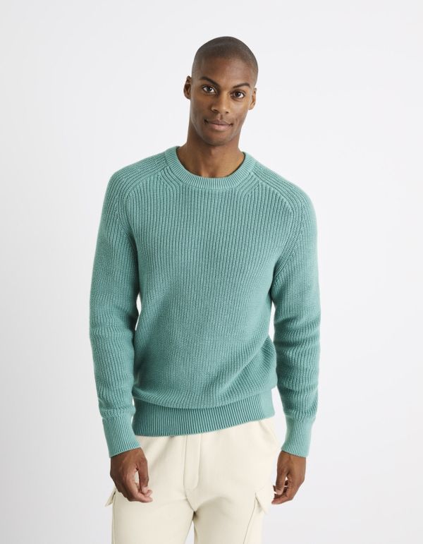 Pull col rond 100% coton - vert