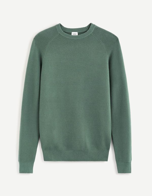 Pull col rond 100% coton - vert