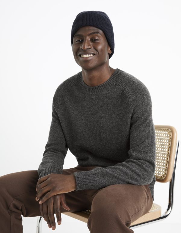 Pull col rond 100% lambswool - anthracite
