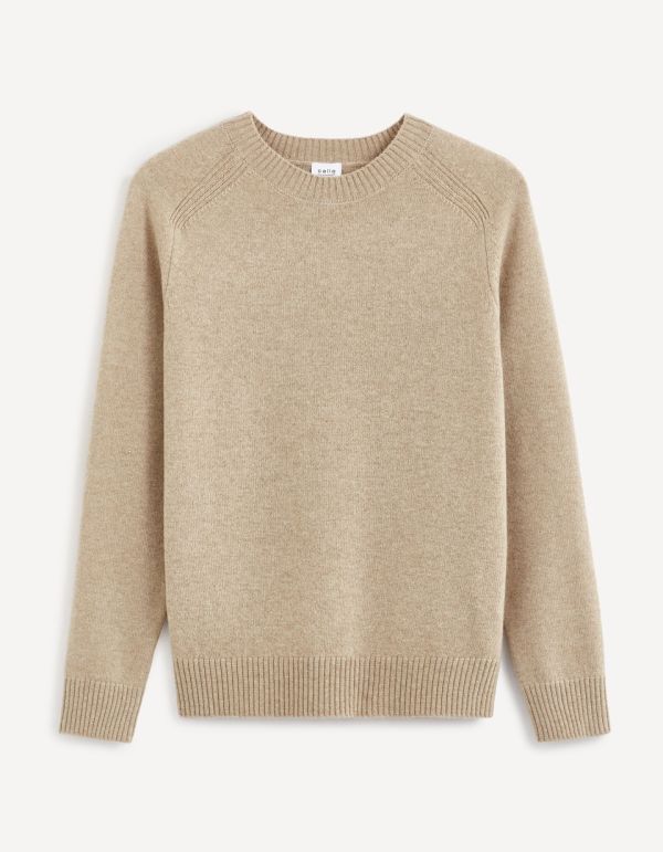 Pull col rond 100% lambswool - beige