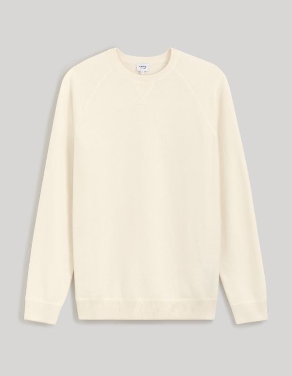 Pull col rond coton mélangé - écru