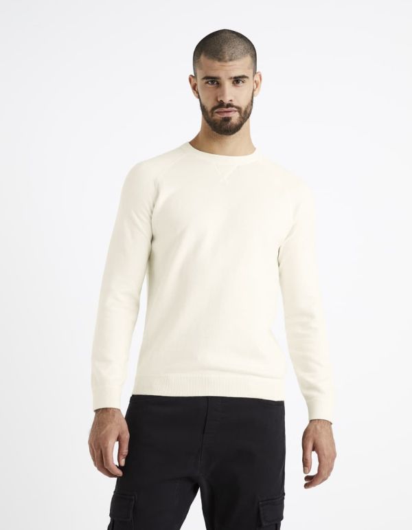 Pull col rond coton mélangé - écru