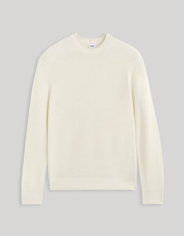 Pull col rond coton mélangé - ecru