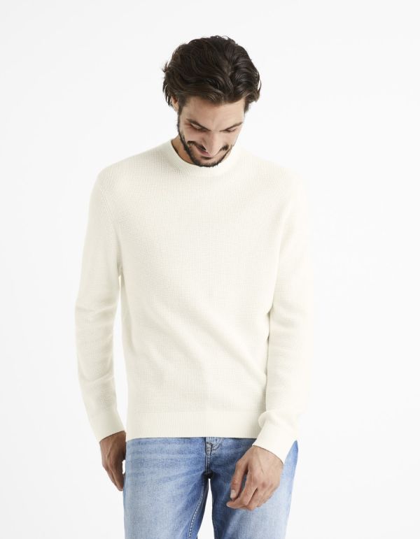 Pull col rond coton mélangé - ecru
