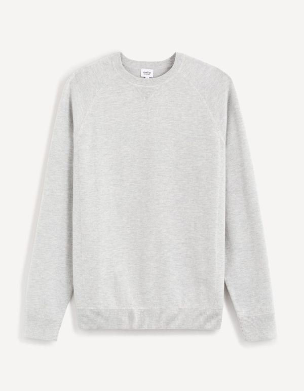 Pull col rond coton mélangé - gris