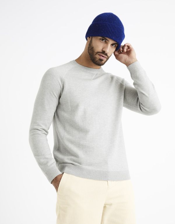 Pull col rond coton mélangé - gris