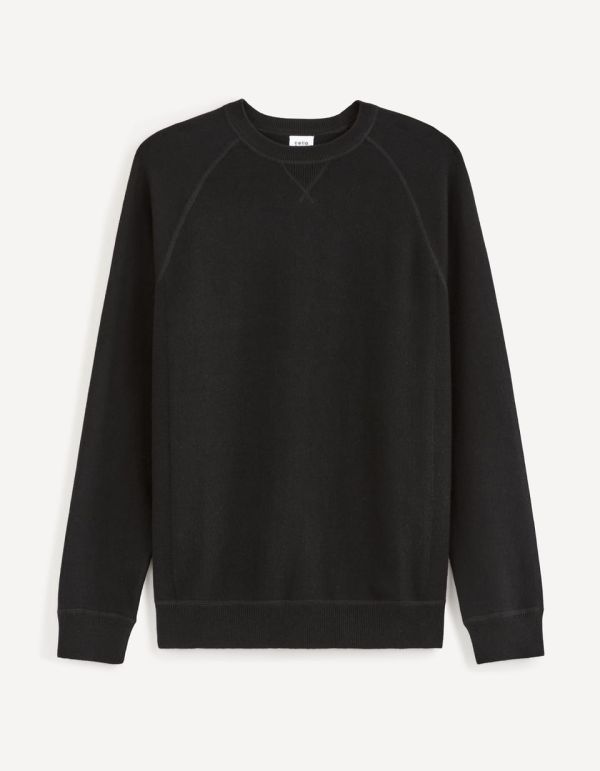 Pull col rond coton mélangé - noir