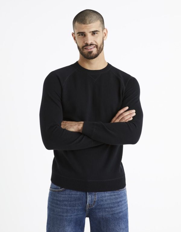 Pull col rond coton mélangé - noir