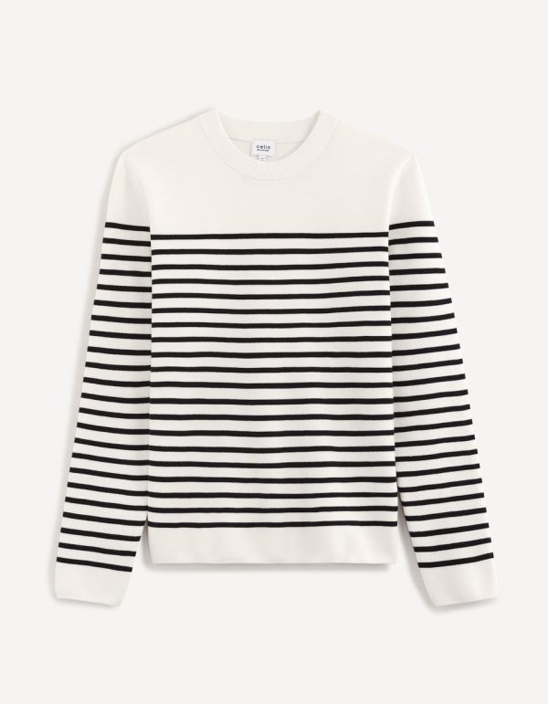 Pull col rond marinière en coton mélangé