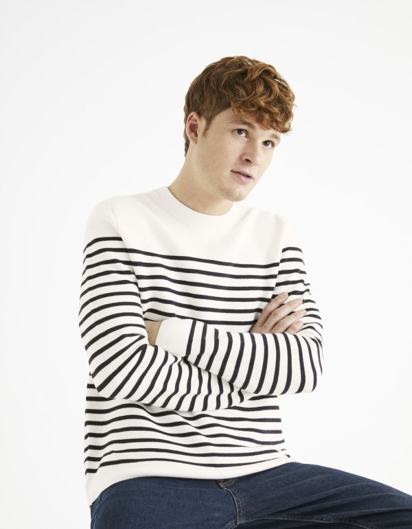 Pull col rond marinière en coton mélangé