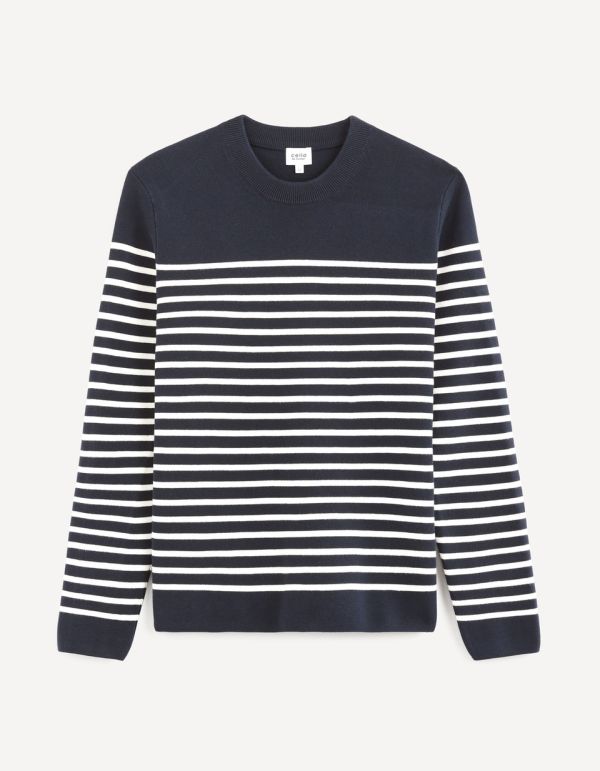 Pull col rond marinière en coton mélangé
