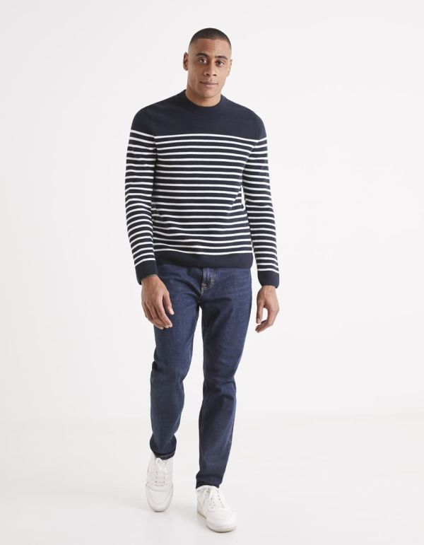 Pull col rond marinière en coton mélangé