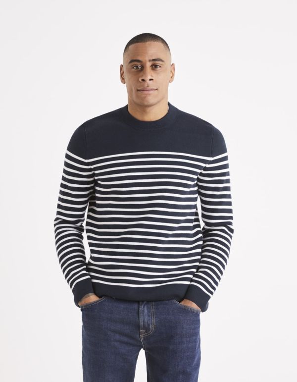 Pull col rond marinière en coton mélangé