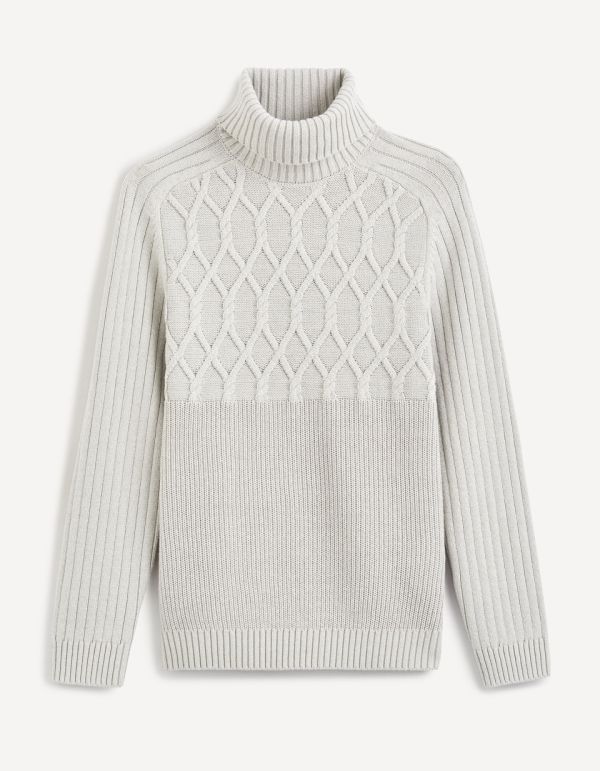 Pull col roulé avec torsades - gris