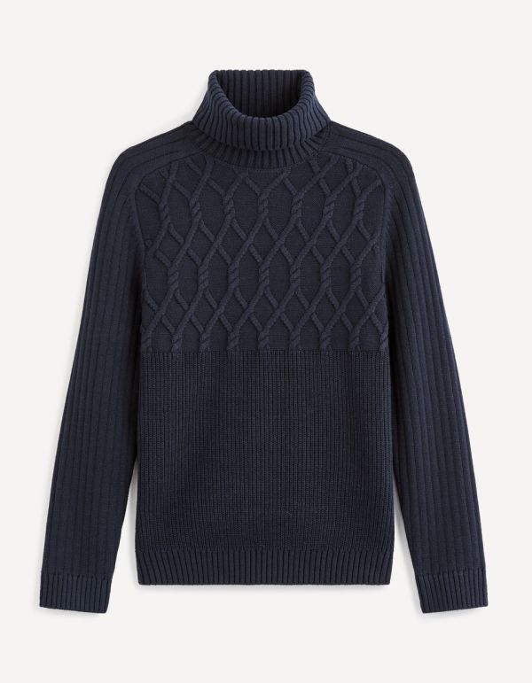 Pull col roulé avec torsades - marine